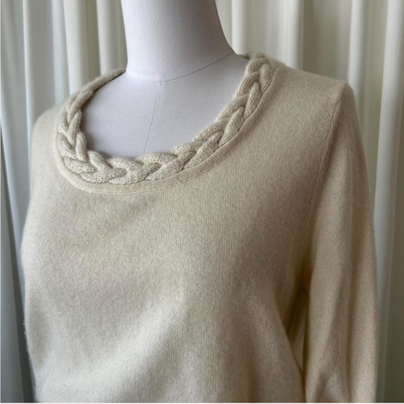 Charter Club 2-ply 100% Cashmere Cream Sweater Braided Crewneck Soft Knit Large. - Picture 4 of 8